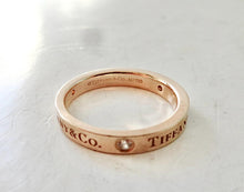 Load image into Gallery viewer, Authentic Tiffany T&amp;CO Gold Diamond Ring 18K Triple Diamonds Rose Gold 3mm Band Ring Size 5.5
