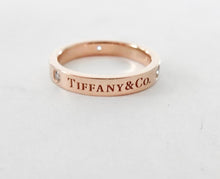 Load image into Gallery viewer, Authentic Tiffany T&amp;CO Gold Diamond Ring 18K Triple Diamonds Rose Gold 3mm Band Ring Size 5.5
