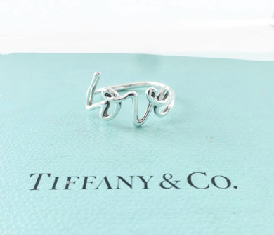 Authentic Tiffany & Co. Paloma Picasso Graffiti Love Ring Sterling Silver Band Ring Size 7.5