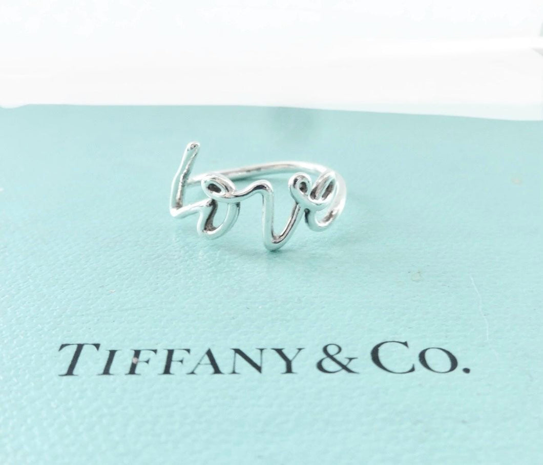 Authentic Tiffany & Co. Paloma Picasso Graffiti Love Ring Sterling Silver Band Ring Size 7.5