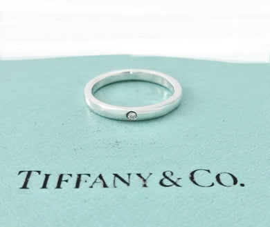 Authentic Tiffany & Co. Elsa Peretti Diamond Ring Sterling Silver Solitaire Round-Cut Diamond Stackable Band Ring Size 6