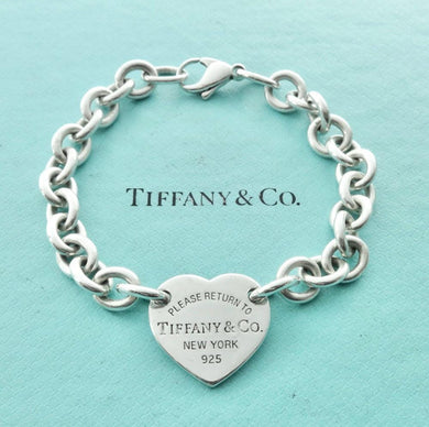 Authentic Return to Tiffany Heart Tag Bracelet Sterling Silver Tiffany & Co. Link Bracelet 7.5 Inches