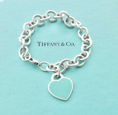 Authentic Return to Tiffany Heart Tag Bracelet Blue Enamel Sterling Silver Tiffany & Co. Medium Link Size Medium Bracelet 7.5 Inches