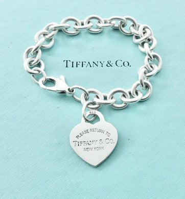 Authentic Return to Tiffany Heart Tag Bracelet Sterling Silver Tiffany & Co. Link Bracelet 7.5 Inches
