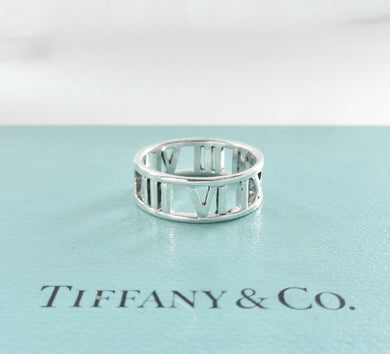 Authentic Tiffany & Co. Atlas Pierced Ring, Roman Numerals Sterling Silver Ring Size 6