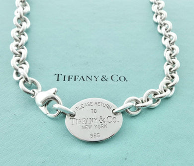 Authentic Return to Tiffany Oval Tag Necklace Sterling Silver Tiffany & Co. Choker Link Necklace