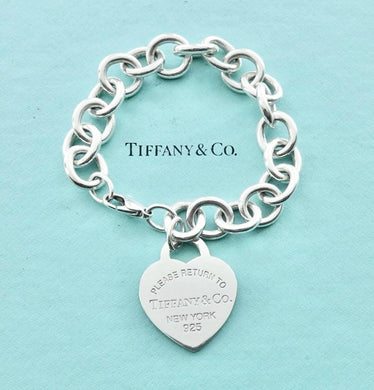Authentic Tiffany & Co. Return to Tiffany XL Heart Tag Bracelet Sterling Silver Link Bracelet Size Medium 7.5 Inches