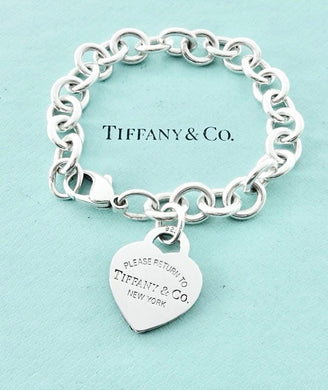 Authentic Return to Tiffany Heart Tag Bracelet Sterling Silver Tiffany & Co. Link Bracelet 7.5 Inches