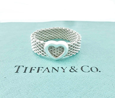 Authentic Tiffany & Co. Somerset Mesh Heart Ring Sterling Silver Band Ring Size 8
