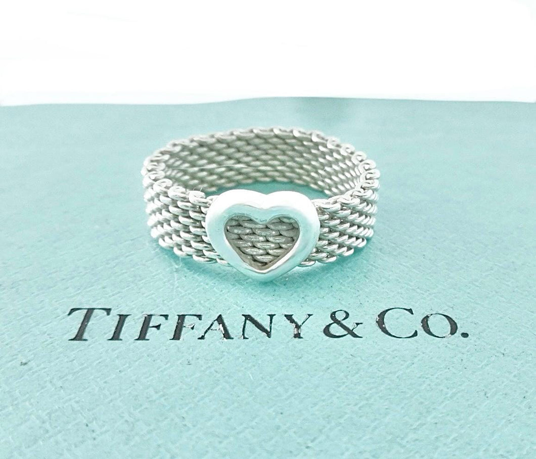Authentic Tiffany & Co. Somerset Mesh Heart Ring Sterling Silver Band Ring Size 8