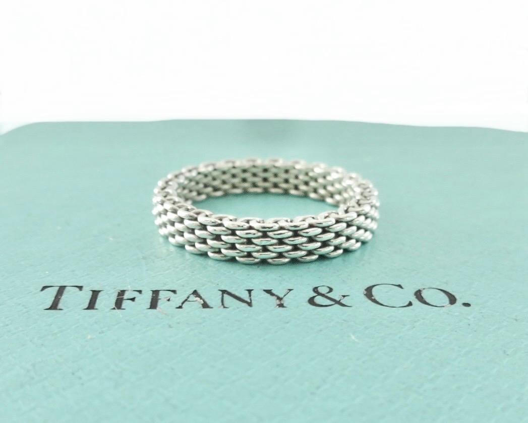 Authentic Tiffany & Co. Somerset Mesh Ring Sterling Silver Thin Narrow Band Ring Size 7