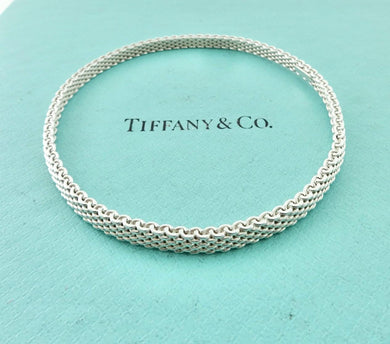Authentic Tiffany & Co. Somerset Mesh Bangle Bracelet Sterling Silver Rigid Narrow Size Medium