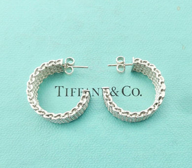 Authentic Tiffany & Co. Somerset Mesh Earrings Sterling Silver Wide Hoop Size Medium Pierced Earrings