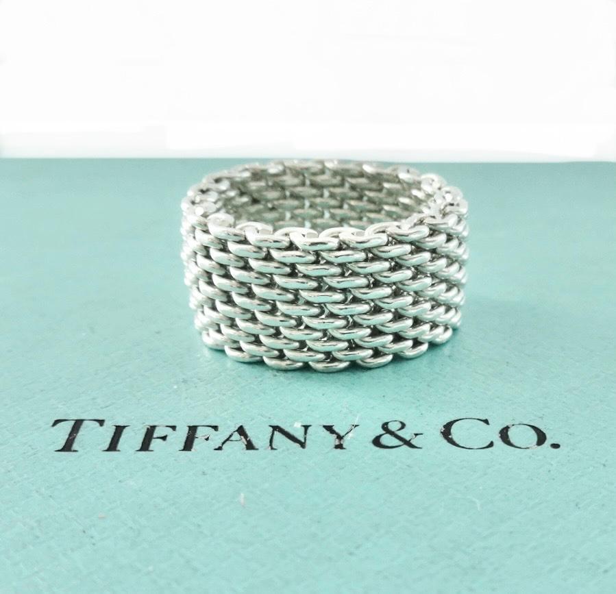Authentic Tiffany & Co. Somerset Mesh Ring Sterling Silver Band Ring Size 6