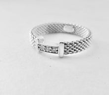 Load image into Gallery viewer, Authentic Tiffany &amp; Co. Somerset Diamond Mesh Ring Sterling Silver Three 3 Diamonds Band Ring Size 5.5

