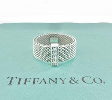 Load image into Gallery viewer, Authentic Tiffany &amp; Co. Somerset Mesh Diamond Ring Sterling Silver Four Diamonds Band Ring Size 5
