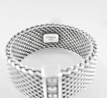 Load image into Gallery viewer, Authentic Tiffany &amp; Co. Somerset Mesh Diamond Ring Sterling Silver Four Diamonds Band Ring Size 5
