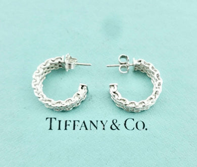 Authentic Tiffany & Co. Mesh Earrings Sterling Silver Somerset Small Hoop Pierced Earrings