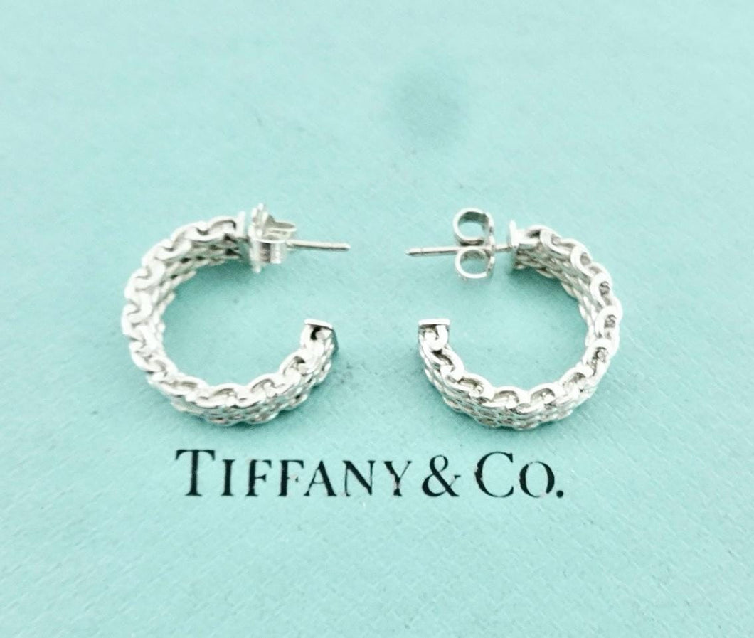 Authentic Tiffany & Co. Mesh Earrings Sterling Silver Somerset Small Hoop Pierced Earrings