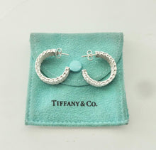 Load image into Gallery viewer, Authentic Tiffany &amp; Co. Somerset Mesh Earrings Sterling Silver Wide Hoop Size Medium Pierced Earrings
