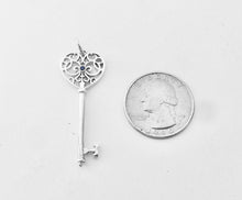 Load image into Gallery viewer, Authentic Tiffany &amp; Co Enchant Heart Key Charm Blue Sapphire Sterling Silver Scroll Pendant Necklace
