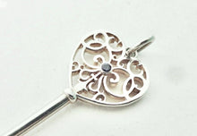 Load image into Gallery viewer, Authentic Tiffany &amp; Co Enchant Heart Key Charm Blue Sapphire Sterling Silver Scroll Pendant Necklace
