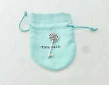 Load image into Gallery viewer, Authentic Tiffany &amp; Co Enchant Heart Key Charm Blue Sapphire Sterling Silver Scroll Pendant Necklace
