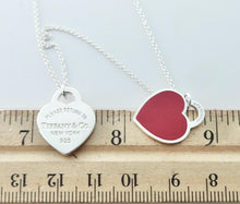 Laden Sie das Bild in den Galerie-Viewer, Authentic Return to Tiffany Heart Necklace Size Small Double Hearts Sterling Silver Red Enamel Necklace 16-18 Inches
