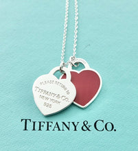 Laden Sie das Bild in den Galerie-Viewer, Authentic Return to Tiffany Heart Necklace Size Small Double Hearts Sterling Silver Red Enamel Necklace 16-18 Inches
