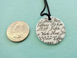 Authentic Tiffany & Co. Notes Necklace “Fifth Avenue” Address Round White Bone China Large Pendant Necklace