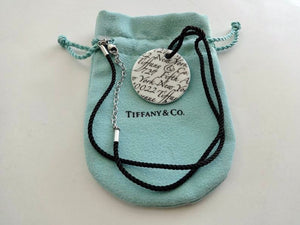 Authentic Tiffany & Co. Notes Necklace “Fifth Avenue” Address Round White Bone China Large Pendant Necklace