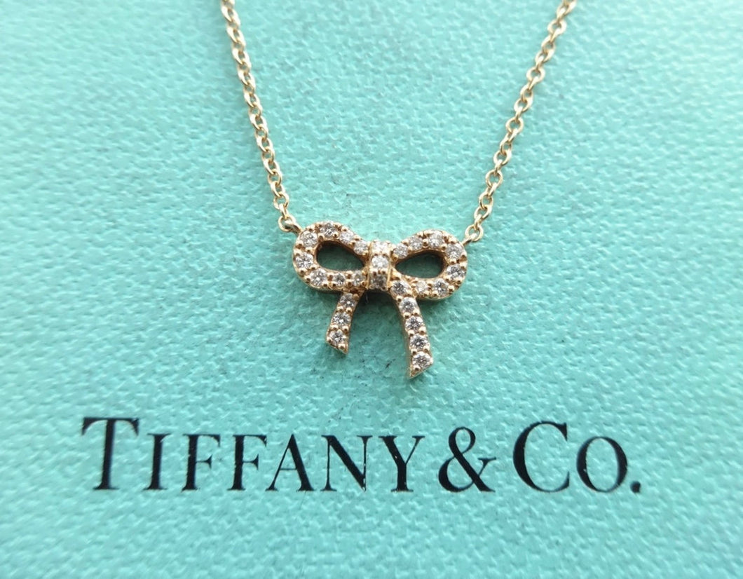 Authentic Tiffany & Co Bow Necklace Rose Gold Diamond Mini Bow Pendant Necklace (Copy)