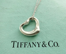 Load image into Gallery viewer, Authentic Tiffany &amp; Co. Elsa Peretti Diamond Open Heart Necklace Sterling Silver Two Diamonds Pendant Necklace
